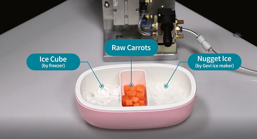 Gevi Bite Force Testing Among Nugget Ice, Ice Cubes and Raw Carrots
