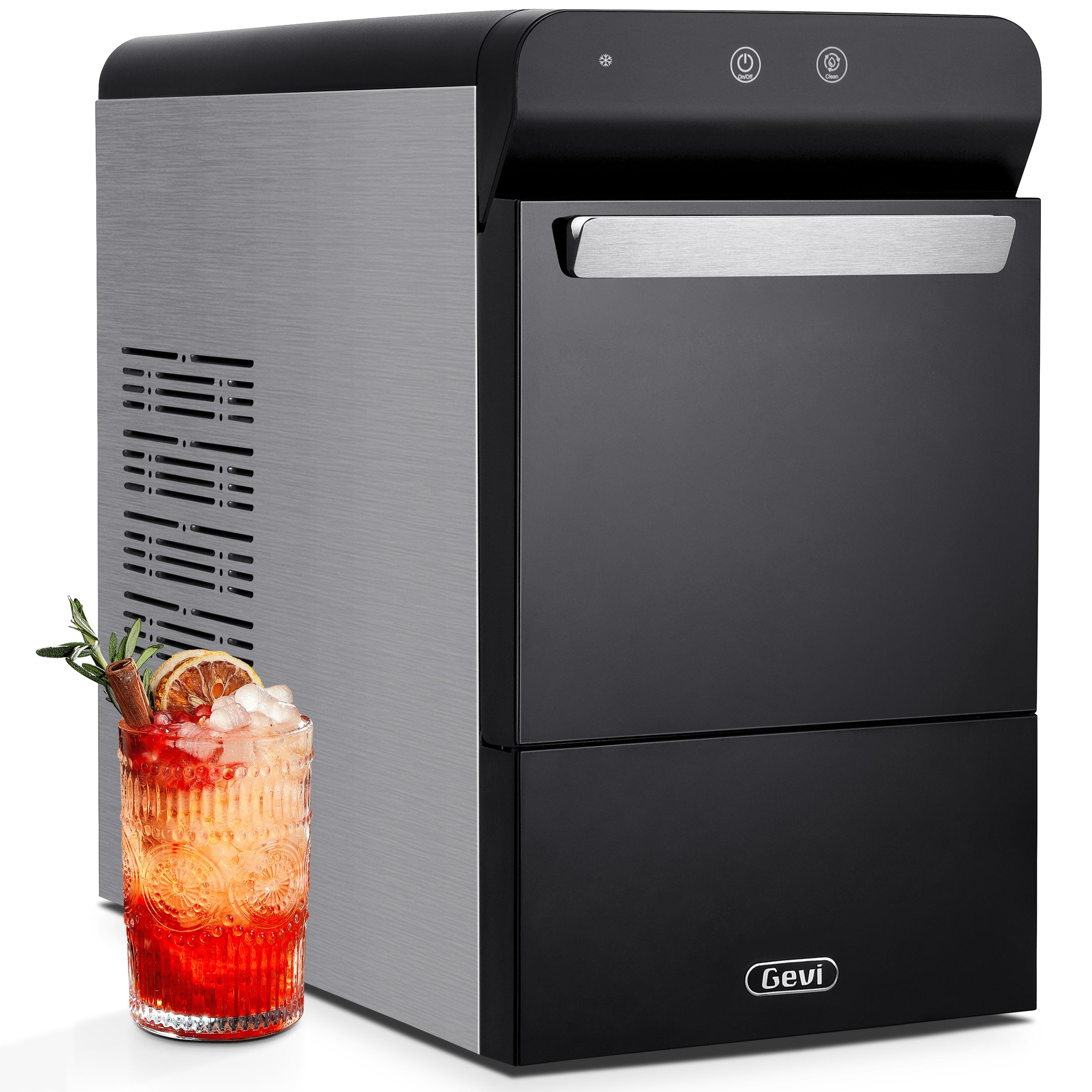 Gevi Household V2.0 Countertop Gemi Nugget Ice Maker | Self-Cleaning Pellet Ice Machine | Open and Pour Water Refill | Black