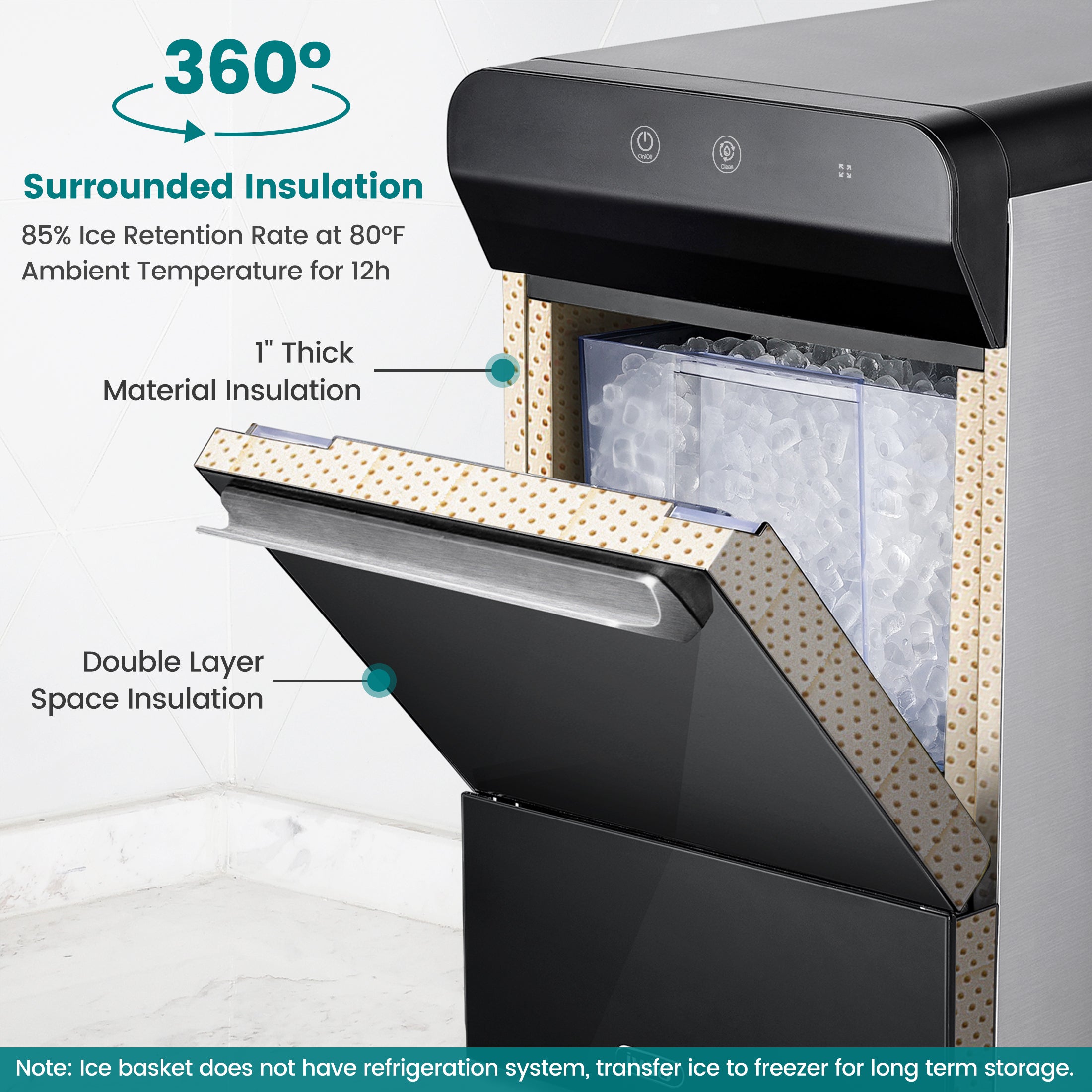Gevi Household V2.0 Countertop Gemi Nugget Ice Maker | Self-Cleaning Pellet Ice Machine | Open and Pour Water Refill | Black