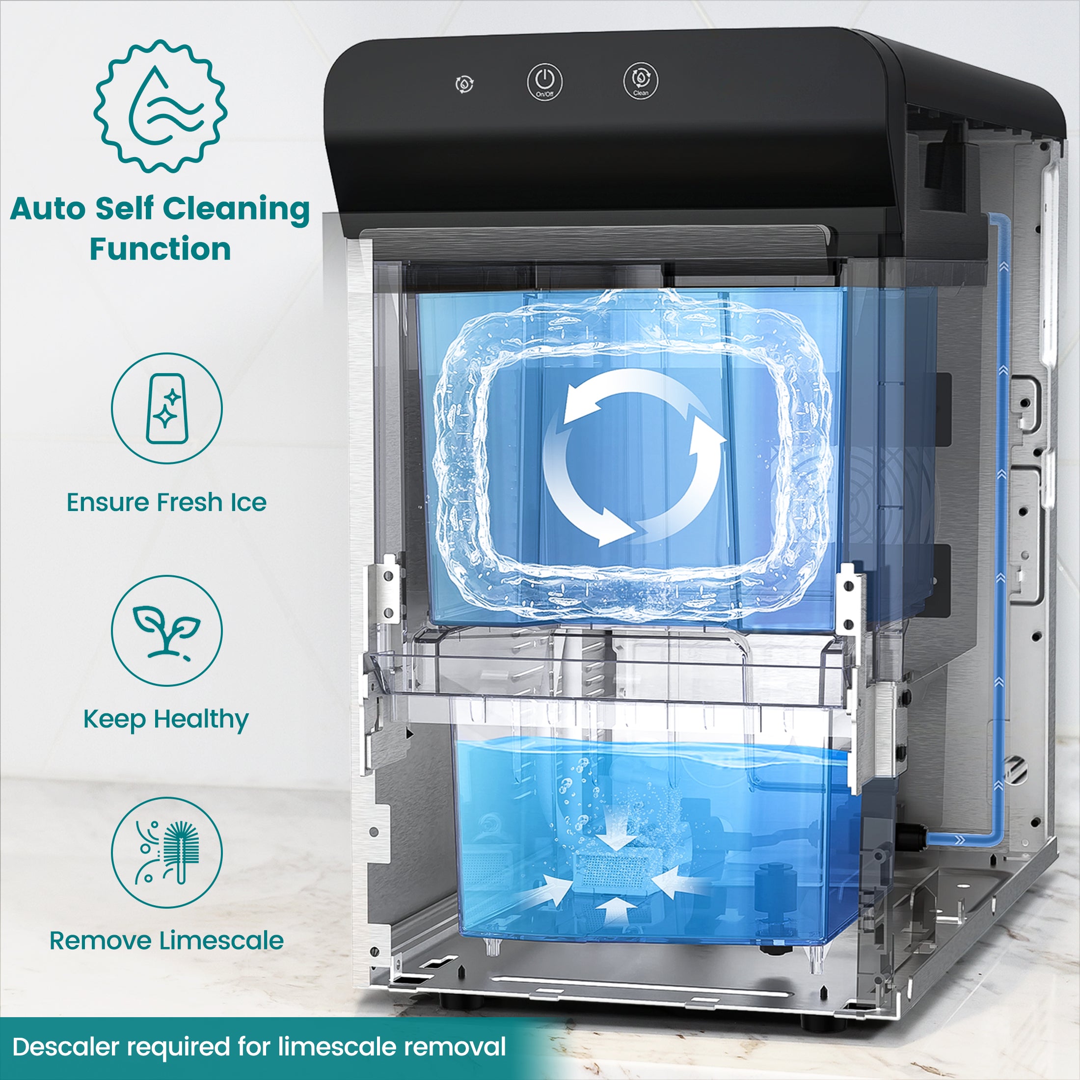 Gevi Household V2.0 Countertop Gemi Nugget Ice Maker | Self-Cleaning Pellet Ice Machine | Open and Pour Water Refill | Black