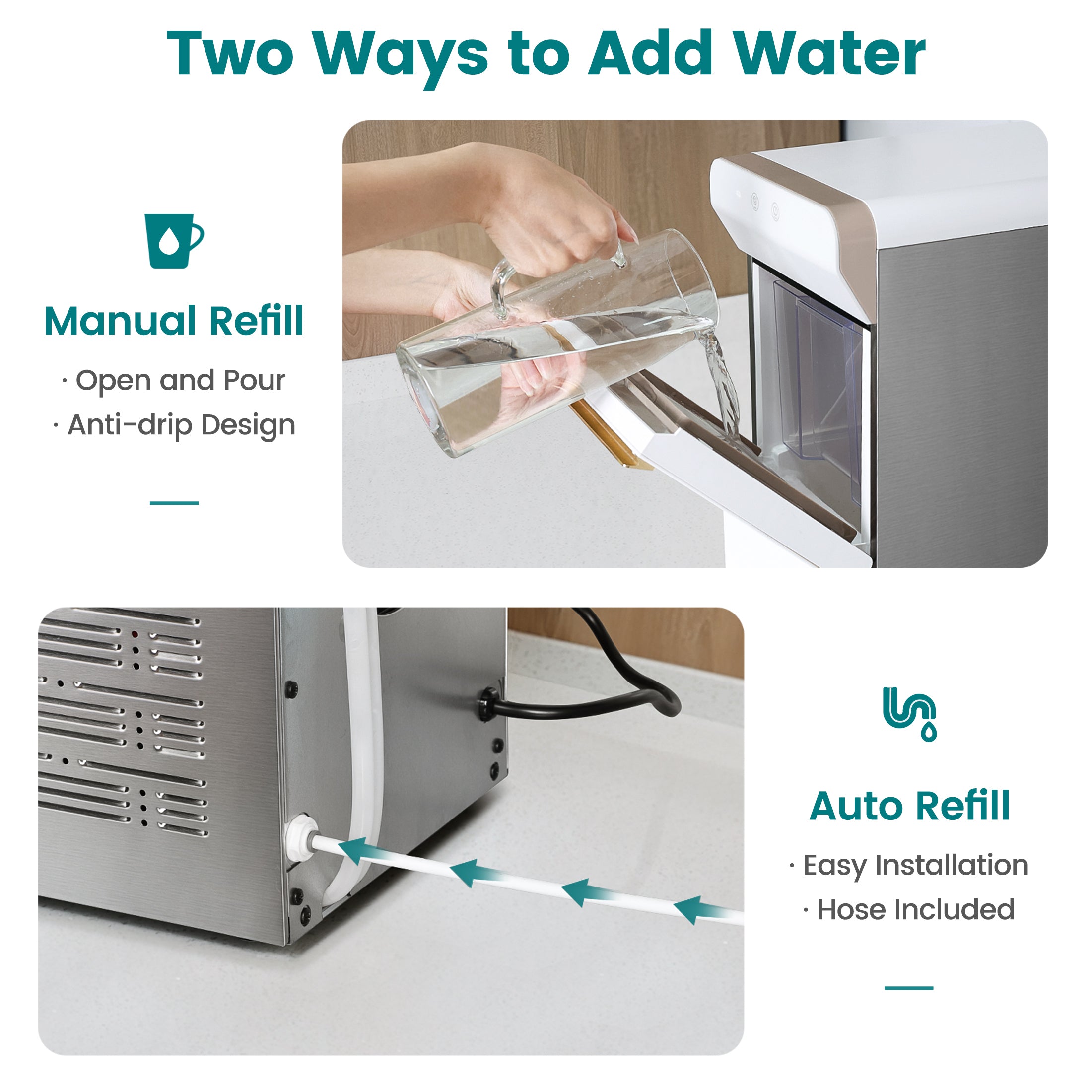Gevi Household V2.0 Countertop Gemi Nugget Ice Maker | Self-Cleaning Pellet Ice Machine | Open and Pour Water Refill | White