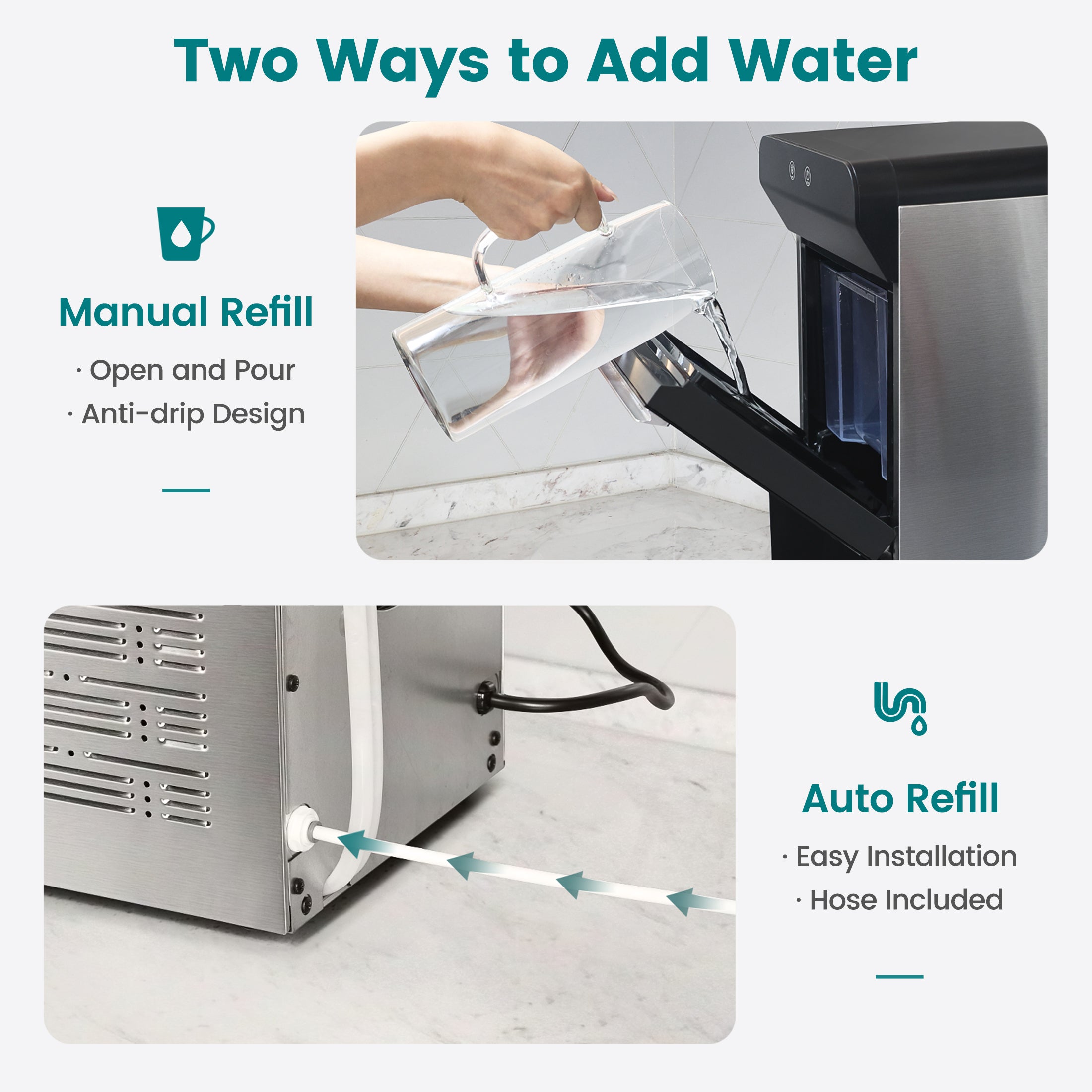 Gevi Household V2.0 Countertop Gemi Nugget Ice Maker | Self-Cleaning Pellet Ice Machine | Open and Pour Water Refill | Black