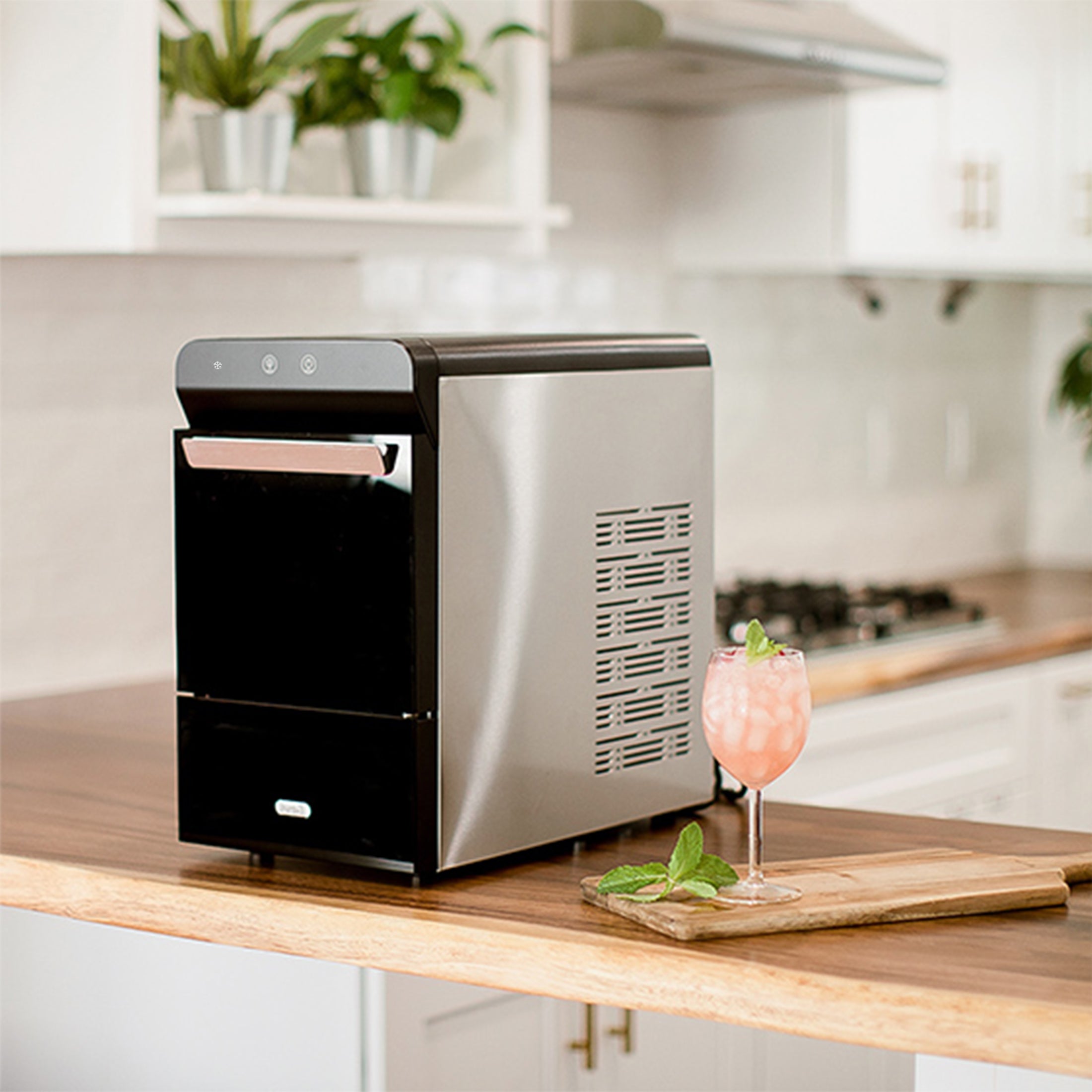 Gevi Household V2.0 Countertop Gemi Nugget Ice Maker | Self-Cleaning Pellet Ice Machine | Open and Pour Water Refill | Black
