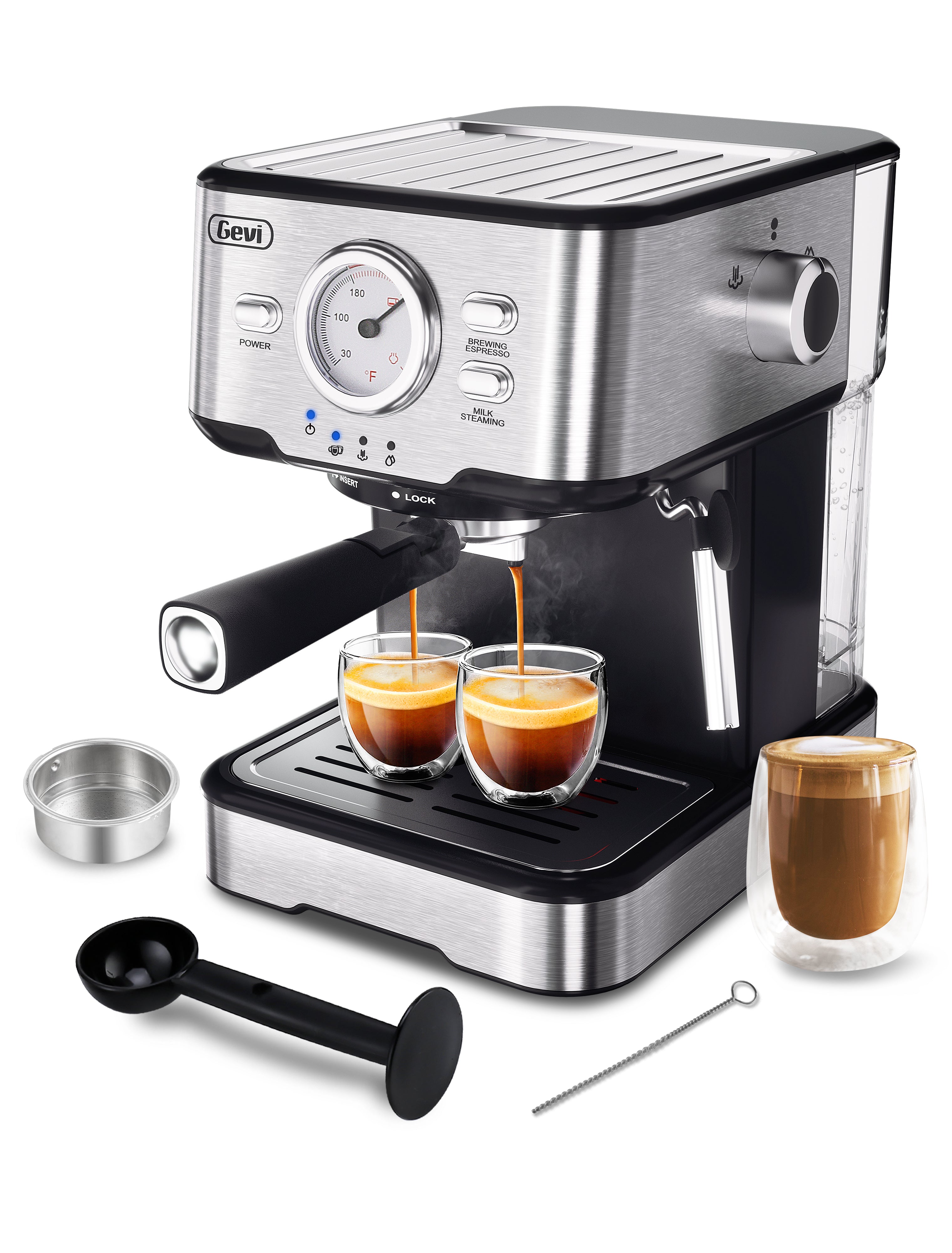Gevi Espresso Machine High Pressure,Compact Espresso Coffee Machines with Milk Frother Steam Wand,Professional Coffee,Cappuccino,Latte Maker