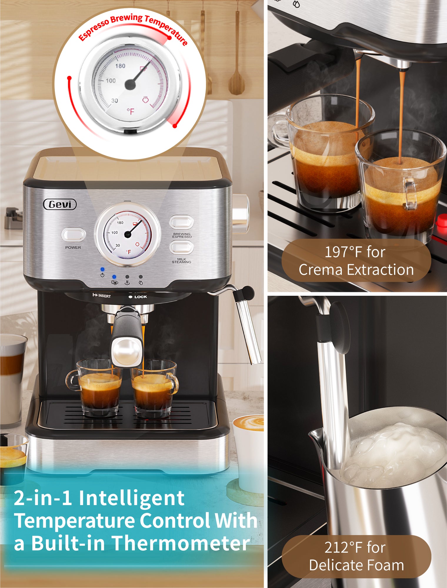 Gevi Espresso Machine High Pressure,Compact Espresso Coffee Machines with Milk Frother Steam Wand,Professional Coffee,Cappuccino,Latte Maker