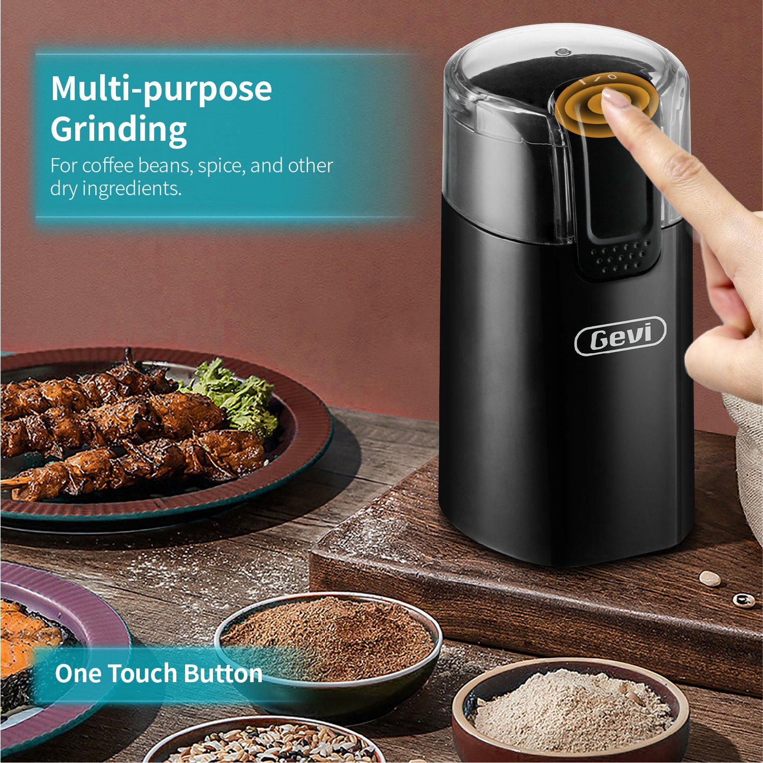 Gevi One-Touch Button Electric Coffee Grinder Coffee Bean Grinder for Coffee Espresso Latte Mochas, Noiseless Operation Coffee Serving Sets