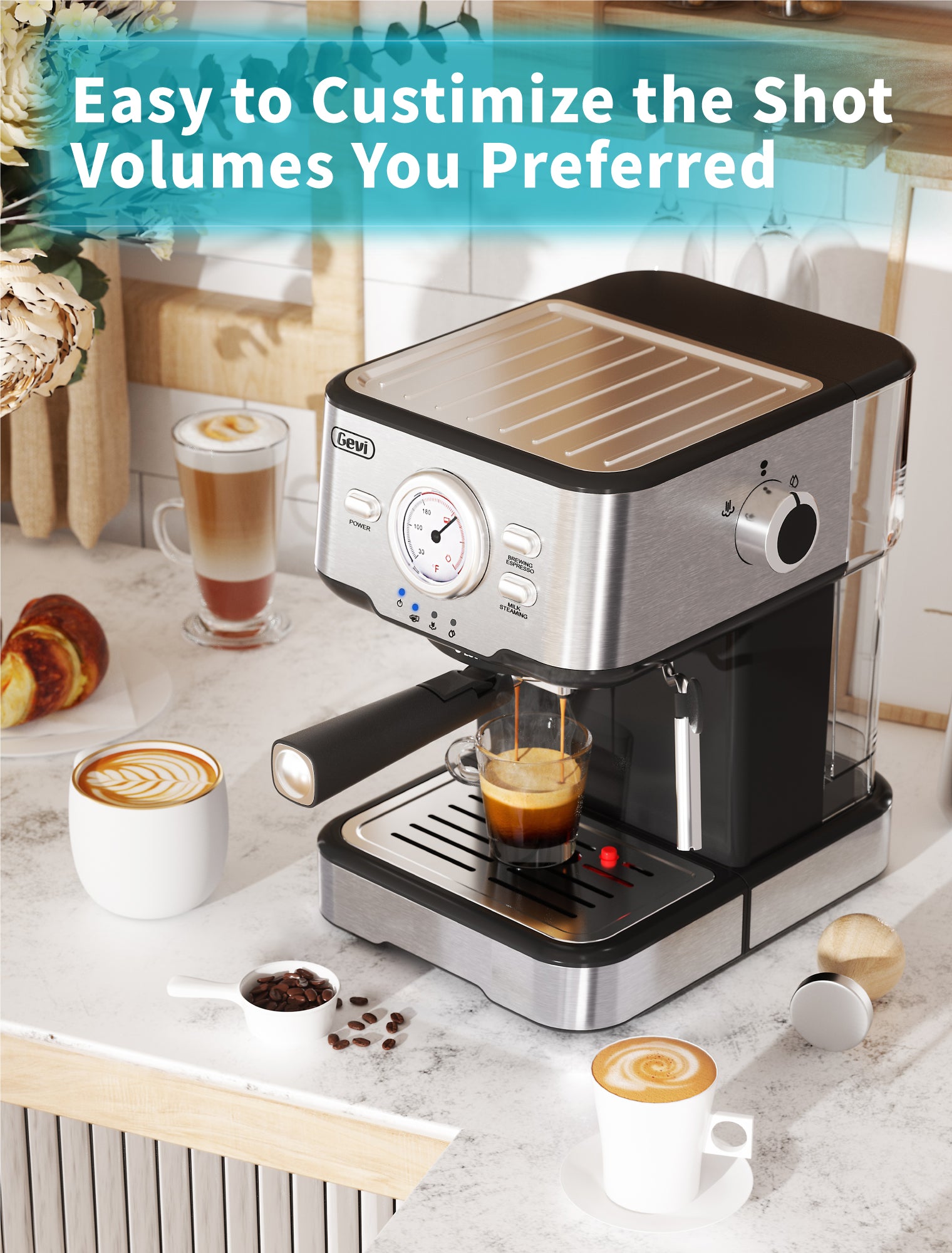 Gevi Espresso Machine High Pressure,Compact Espresso Coffee Machines with Milk Frother Steam Wand,Professional Coffee,Cappuccino,Latte Maker