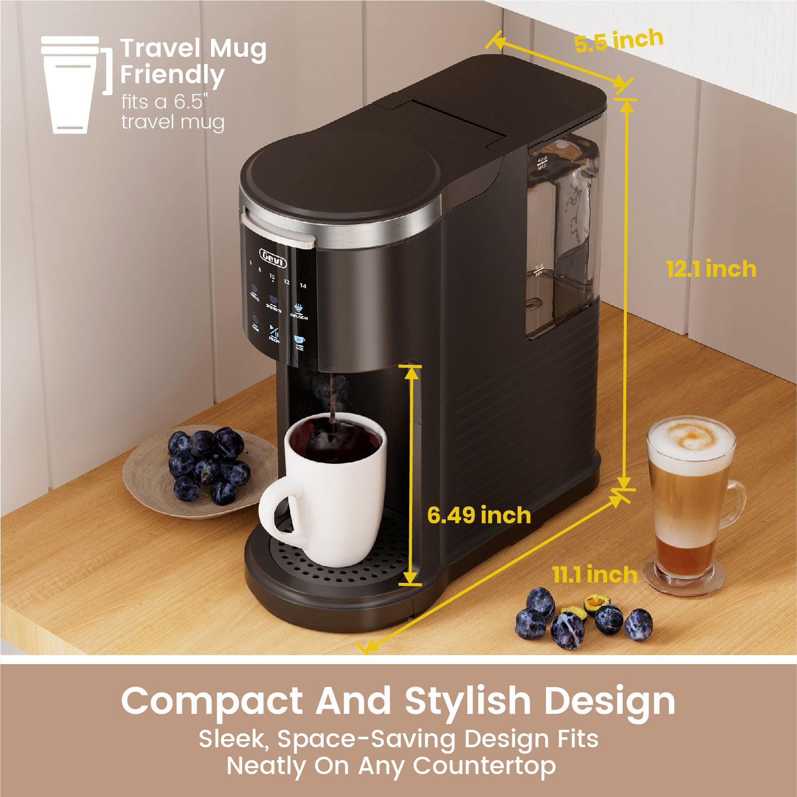 Gevi EzPod Compact Single Serve Coffee Maker, Pod Coffee Maker Compatible with Single-Serve Pods and Ground Coffee, 40 oz