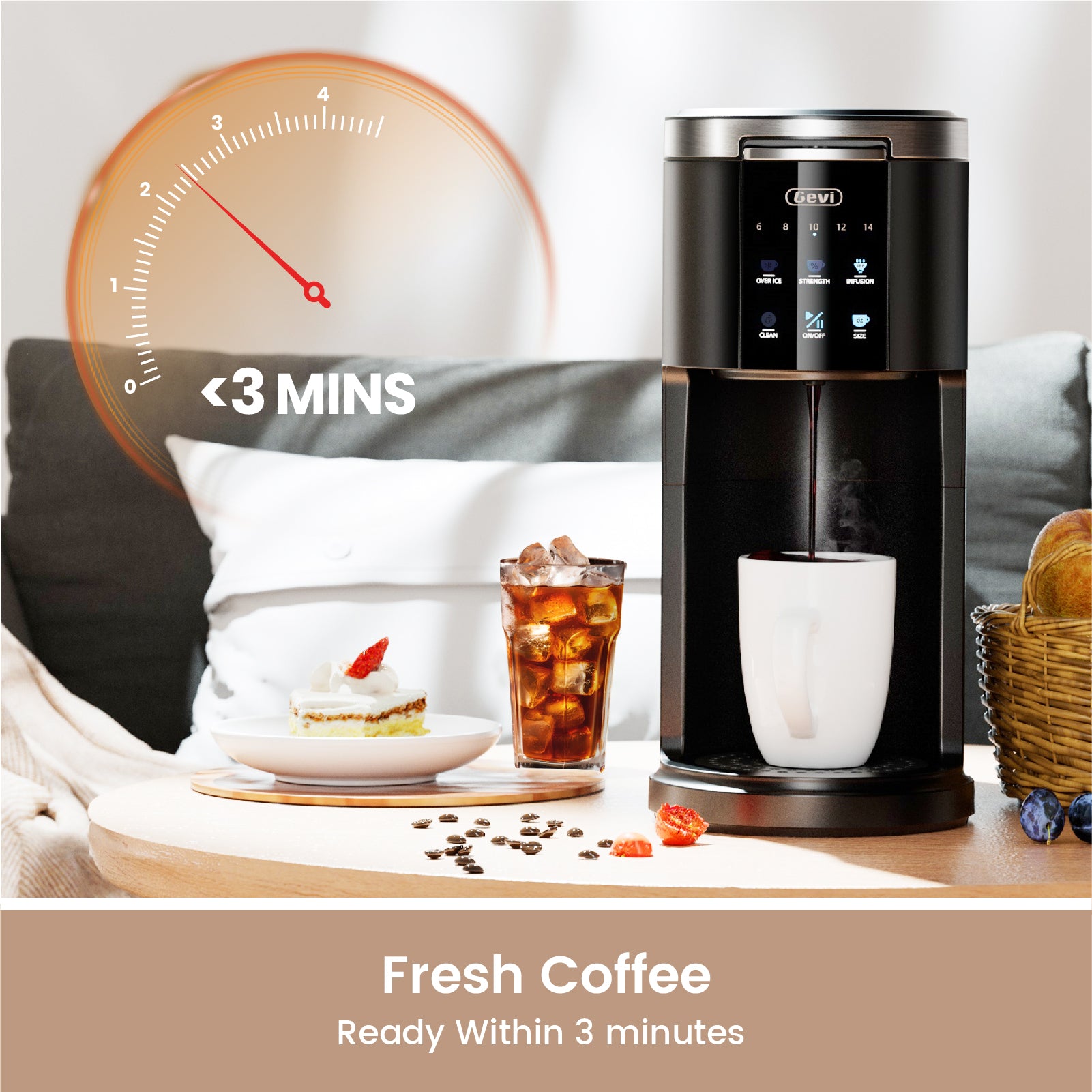 Gevi EzPod Compact Single Serve Coffee Maker, Pod Coffee Maker Compatible with Single-Serve Pods and Ground Coffee, 40 oz
