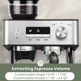 Gevi 20-Bar Espresso Machine with Grinder and Milk Frother, Espresso and Latte Maker for Home, Silver