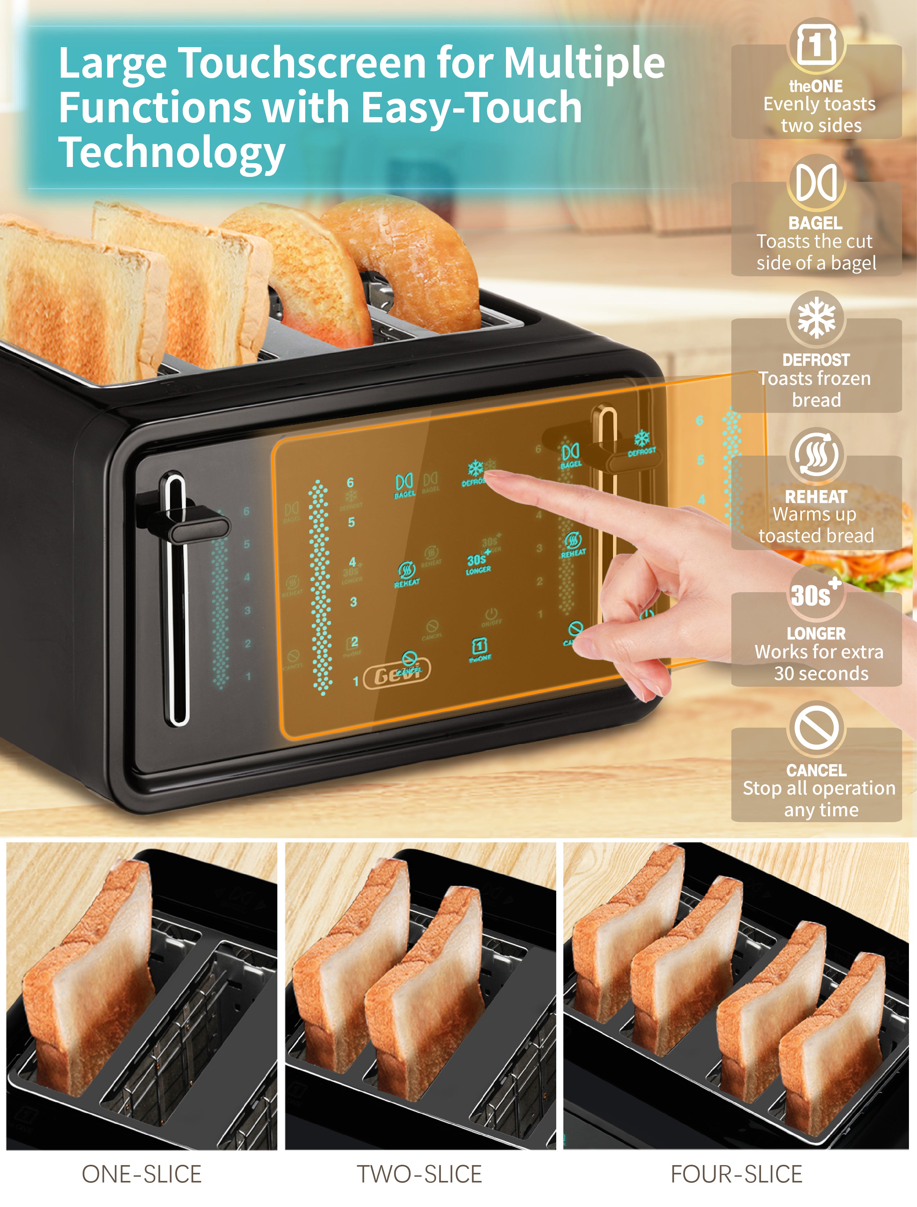 Gevi Toaster Slice Toaster LED Digital Touch Screen, Extra-Wide