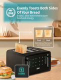 Gevi Toaster 4 Slice Toaster LED Digital Touch Screen, Extra-Wide Slots, Removable Crumb Tray, Black + Silver