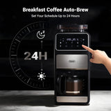 Gevi 10-Cup Grind & Brew Coffee Maker with Built-in Burr Grinder – Programmable Touch Screen, 4-Hour Keep Warm, Permanent Filter, Drip Coffee Machine for Home & Office