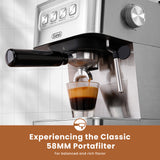 Gevi Espresso Machine 20 Bar, Coffee Machine with Milk Frother, Stainless Steel Espresso Maker for Cappuccino, Latte, Silver