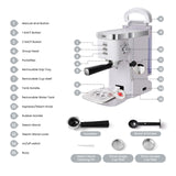 Gevi 20 Bar Espresso Machine, Coffee Maker with Milk Frother，White