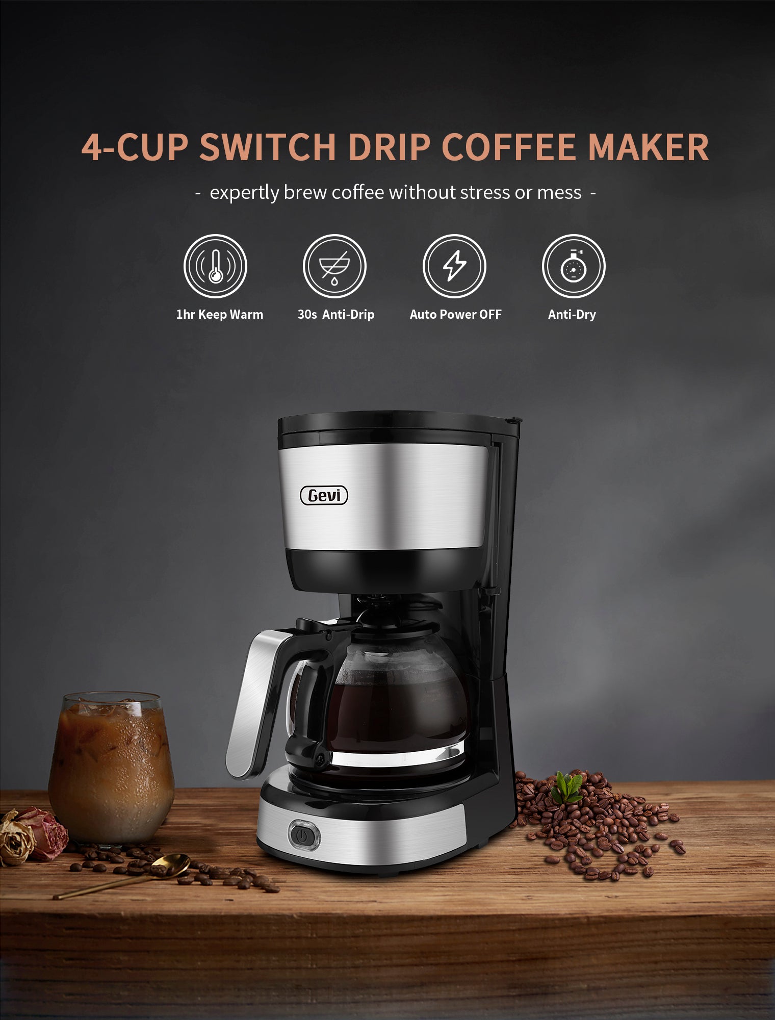 Gevi 4-Cup Coffee Maker, Small Drip Coffeemaker Compact Coffee Pot Bre – Gevi Household