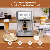 Gevi Espresso Machine 20 Bar, Coffee Machine with Milk Frother, Stainless Steel Espresso Maker for Cappuccino, Latte, Silver